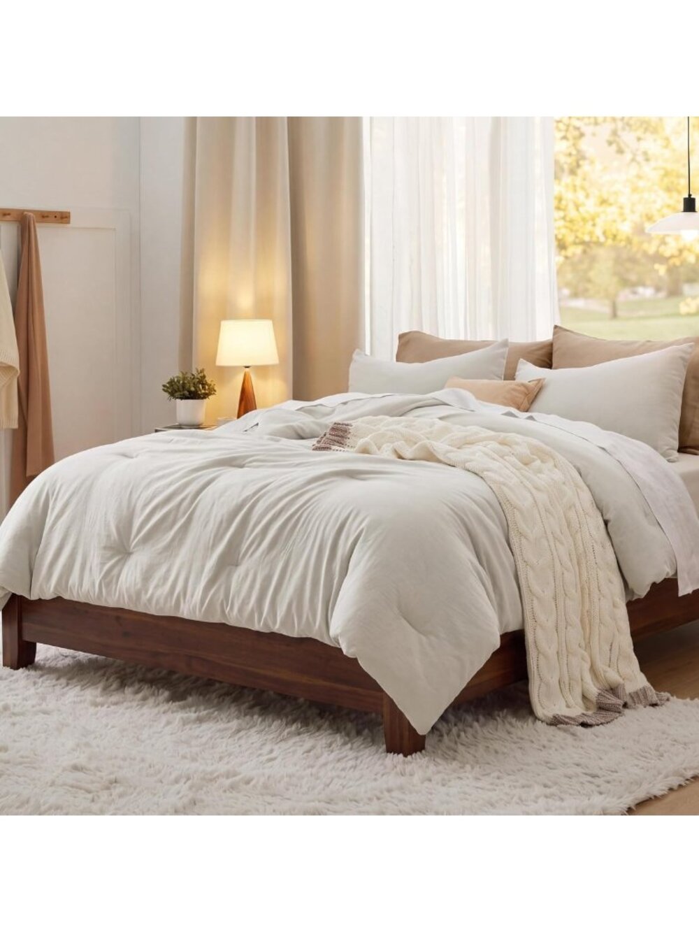 Bedsure King Comforter Set Prewashed Soft Bedding Set 3Pcs Beige 104"x90